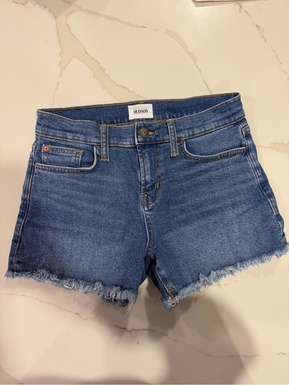 Hudson Gracie Jeans Medium Blue Denim Frayed Hem Women's Shorts